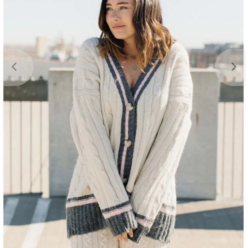 Lumiere White and Gray Cardigan with Pink Accents